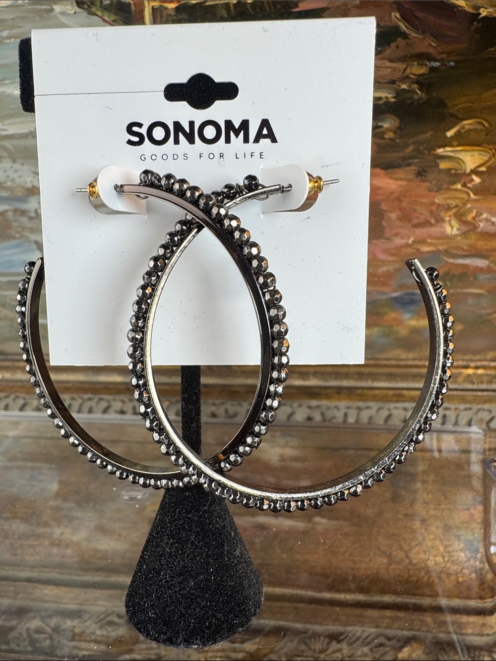 0677-Sonoma Gunmetal Beaded Hoop‎ Earrings